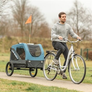 TRIXIE FIETSKAR TOT 45 KG BLAUW / GRIJS L 81x112/155x112
