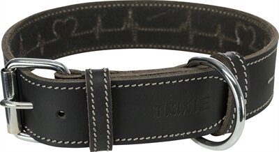 TRIXIE RUSTIC VETLEER HALSBAND HOND HEARTBEAT ZWART 34-40X3 cm