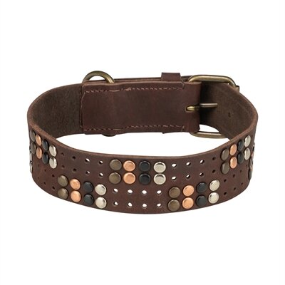 TRIXIE HALSBAND HOND RIVET RUSTIC VETLEER DONKERBRUIN XL 55-65 CMX4 CM