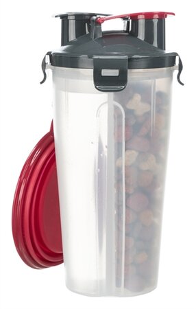 TRIXIE WATERFLES / VOERFLES INCLUSIEF REISBAK KUNSTSTOF / SILICONE 2X350 ML 11X11X23 CM