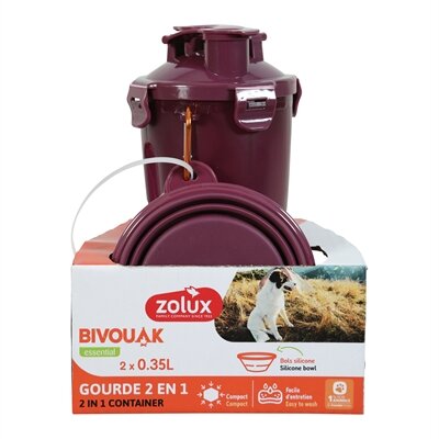 ZOLUX BVK 2IN1 REISSET FLES MET VOERBAK EN DRINKBAK ROOD 2X350 ML