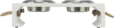 TRIXIE BE NORDIC SET VOERBAK /WATERBAK HOUT  RVS WIT 2X 900 ML