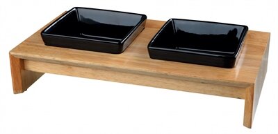 TRIXIE VOERSET KERAMIEK MET HOUTEN ONDERSTEL ZWART 36 X 19 X 7 CM