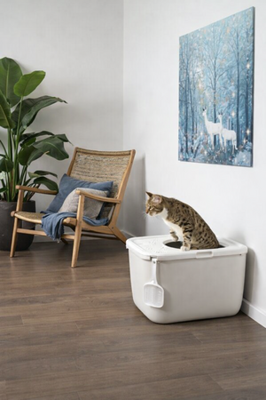 SAVIC KATTENBAK HOP IN WIT / MOKKA 58,5X39X39,5 CM