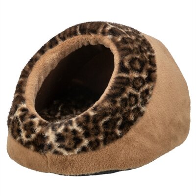 TRIXIE KATTENMAND IGLO LEO  SOFT PLUCHE BRUIN / PANTERPRINT 35X41X26 CM