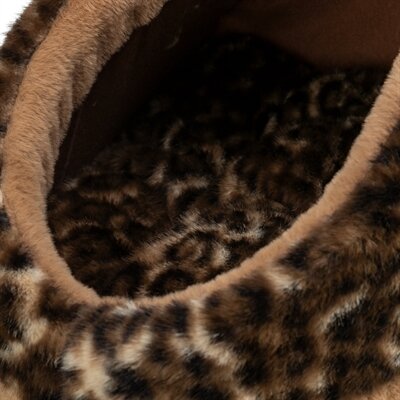 TRIXIE KATTENMAND IGLO LEO  SOFT PLUCHE BRUIN / PANTERPRINT 35X41X26 CM