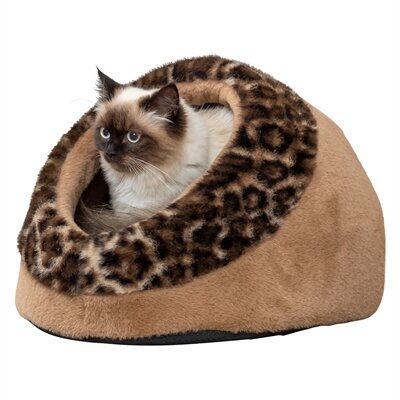 TRIXIE KATTENMAND IGLO LEO  SOFT PLUCHE BRUIN / PANTERPRINT 35X41X26 CM