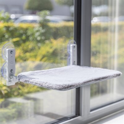 TRIXIE HANGMAT VOOR AAN RAAM OPVOUWBAAR PLUCHE / MESH WIT / GRIJS 58C34 CM