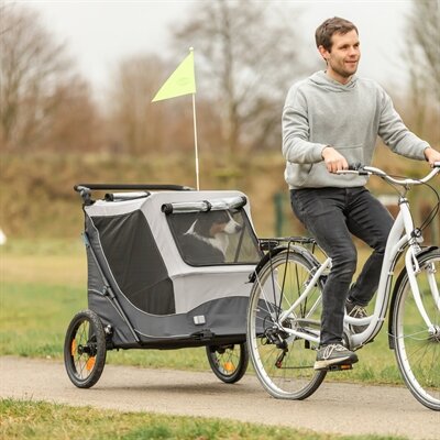 TRIXIE FIETSKAR OPVOUWBAAR SNELVOUW FUNCTIE TOT 45KG GRIJS 87,5X93/150X97 CM