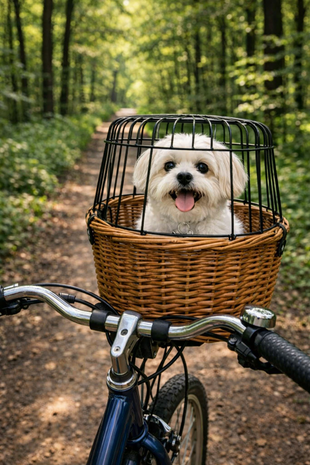TRIXIE FIETSMAND MET DRAADKOEPEL VOOROP NATUREL