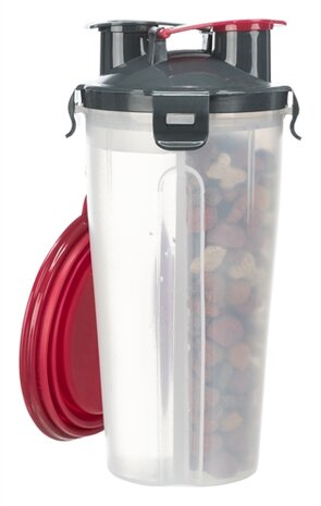 TRIXIE WATERFLES / VOERFLES INCLUSIEF REISBAK KUNSTSTOF / SILICONE 2X350 ML 11X11X23 CM