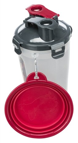 TRIXIE WATERFLES / VOERFLES INCLUSIEF REISBAK KUNSTSTOF / SILICONE 2X350 ML 11X11X23 CM