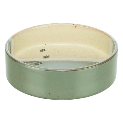 TRIXIE VOERBAK / DRINKBAK MET POOTPRINT KERAMIEK GROEN / BEIGE 12X12X3,5 CM